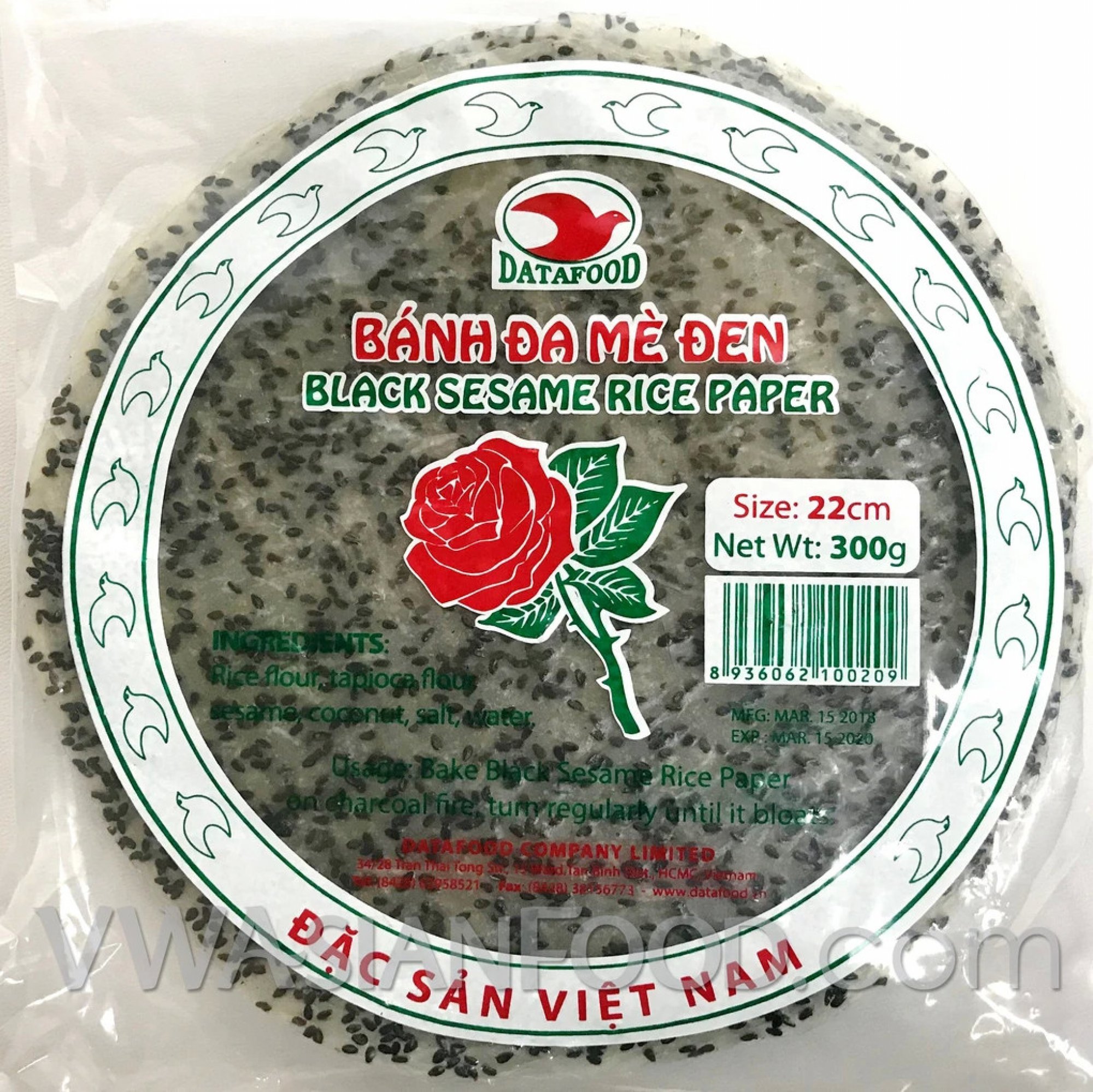 Vivacomex Bánh Da Mé Den Rýžový papír s černým sezamem 300 g
